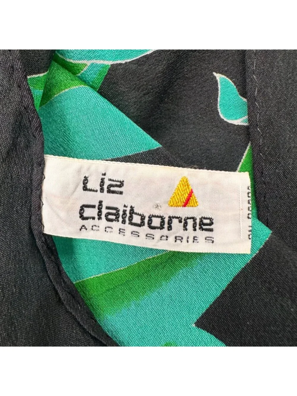 Vintage Silk Scarf Tropical Floral Black Liz Claiborne Japan 1980s Flowers Retro